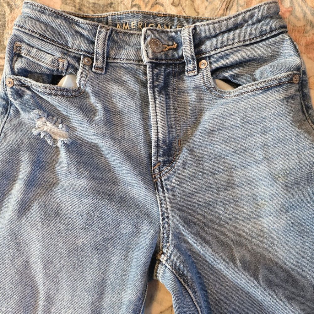 American Eagle Jeans Womens 000 Short Blue Stretch Distressed Denim